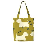 Silhouette di cane West Highland Animal West,Borse della spesa riutilizzabili, borse per la spesa, borsa a tracolla in tela di grande capacità