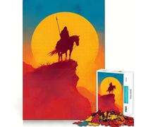Silhouette di cavaliere a cavallo al tramonto Puzzle da 1000 pezzi per adolescenti Giocattolo cognitivo Divertimento lento Bordo premium Scegli il desiderio di Babbo Natale 38x26cm