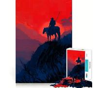 Silhouette di cavaliere a cavallo al tramonto, puzzle da 1000 pezzi per adolescenti, gioco rilassante con bordi precisi, articolo dei desideri di Babbo Natale 38x52cm