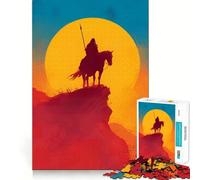 Silhouette di cavaliere a cavallo al tramonto Puzzle da 1000 pezzi per adulti e ragazzi Migliora la memoria Leggero Rilassante Taglio netto Regalo delizioso 38x52cm