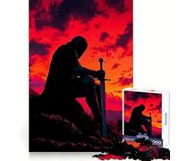 Silhouette di cavaliere con spada al tramonto Puzzle da 1000 pezzi per adolescenti Migliora la memoria Gioco rilassante Bordo pulito Articolo dei desideri di Babbo Natale 38x26cm