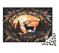 Silhouette di cervo nella foresta 70x50cm/1000pcs - Stile artistico del tramonto listico Puzzle Per Adulti Giocattolo Fai-da-te