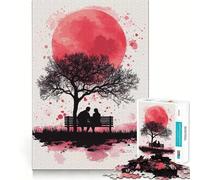 Silhouette di coppia sotto la luna rossa - Puzzle da 1000 pezzi per adolescenti - Gioco di logica e rilassamento - Edizione artistica di alta qualità da collezione 38x52cm