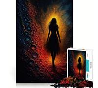 Silhouette di donna in un paesaggio astratto infuocato, puzzle da 1000 pezzi per adulti, gioco per esercizi mentali, svago delicato, design da assemblare, regalo stagionale 38x26cm