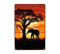 Silhouette Di Elefante E Albero Al Tramonto Poster Metal Decorative Cartello Decorativo Divertente Targhe Metallo Per Bagno Casa Club