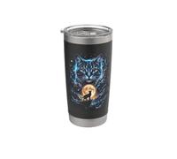 Silhouette di Gatto Cosmico nel Cielo Notturno Bicchiere termico in acciaio inox doppia parete