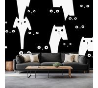 Silhouette Di Gatto Nero Dei Cartoni Animati Carta da Parati In Tessuti non Tessuti 450 x 315 cm Murali, Nero Fotomurale Murale Soggiorno Camera da Letto Cameretta Dei Bambini Decorazione