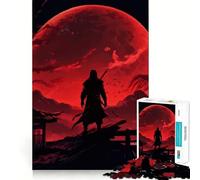 Silhouette di guerriero sotto la luna rossa, puzzle da 1000 pezzi per ragazzi, gioco di logica, antistress, tagli netti, lista dei desideri di Babbo Natale 38x52cm