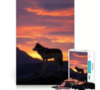 Silhouette di lupo al tramonto,puzzle per adulti da 1000 pezzi,gioco di logica,incastro perfetto,attività per rafforzare i legami affettivi (38x52cm)