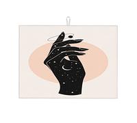 silhouette di mano di donna mistica con texture di cielo stellato notturno, tappetini artistici per asciugare i piatti per il bancone della cucina, tappetino in pietra per asciugare il banc