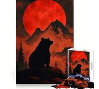 Silhouette di orso sotto la luna rossa, puzzle per adulti da 1000 pezzi, stimolante per la mente, rilassante, ideale per i momenti di relax, perfetto come regalo di Natale (38x52cm)