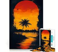 Silhouette di palma al tramonto, puzzle da 1000 pezzi per adolescenti, gioco per esercizi mentali, momento di condivisione, taglio di precisione, pezzo da collezione artistica 50x75cm