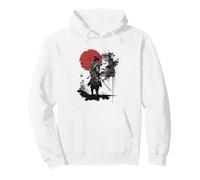 Silhouette di Samurai Epico Contro Sole Rosso Felpa con Cappuccio
