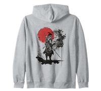 Silhouette di Samurai Epico Contro Sole Rosso Felpa con Cappuccio