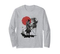 Silhouette di Samurai Epico Contro Sole Rosso Maglia a Manica