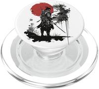 Silhouette di Samurai Epico Contro Sole Rosso PopSockets PopGrip per MagSafe