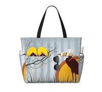 Silhouette di un airone al tramonto nell' alta, borsa da spiaggia grande e stilizzata per donna con cerniera e tasca impermeabile, borsa da palestra leggera e pieghevole per viaggi, spesa, nuoto, spo