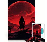 Silhouette di un guerriero sotto la luna rossa - Puzzle da 1000 pezzi per adulti - Gioco di puzzle per stimolare la mente, calma e relax - Decorazione murale 38x26cm