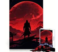 Silhouette di un guerriero sotto la luna rossa - Puzzle da 1000 pezzi per adulti - Gioco di puzzle per stimolare la mente, calma e relax - Decorazione murale 38x26cm