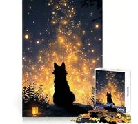 Silhouette di un lupo che guarda il cielo stellato - Puzzle per adolescenti da 1000 pezzi - Gioco di logica - Divertimento per tutta la famiglia - Bordo di alta qualità 50x75cm