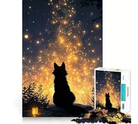 Silhouette di un lupo che osserva il cielo stellato - Puzzle da 1000 pezzi per adulti - Rompicapo rilassante e divertente - Immagine da assemblare - Una piacevole sorpresa 38x52cm