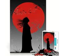 Silhouette di una donna sotto la luna rossa - Puzzle per adolescenti, 1000 pezzi per esercizi mentali, attività per la casa, taglio di precisione, decorazione murale 38x52cm