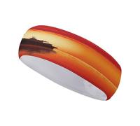 Silhouette di una petroliera su un'alba rossa Fascia per capelli elastica antiscivolo per donna Accessori moda Fasce per capelli per allenamento quotidiano Yoga Corsa Sport.