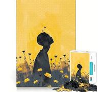 Silhouette in un campo giallo con fiori, puzzle da 1000 pezzi per adulti, gioco per esercizi mentali, svago leggero, design da assemblare, regalo stagionale 38x26cm
