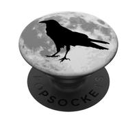 Silhouette mistica del corvo nero sulla luna piena PopSockets PopGrip Adesivo