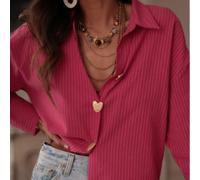 [Silhouette morbida | Minimalista per pendolari] Camicia casual a righe rosa, design con bottoni a forma di cuore dorati, sartoria snella che valorizza la figura, versatile per lavoro, casual e appunt