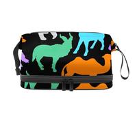 Silhouette of Colorful Wild Animals - Trousse a doppio strato per cosmetici per donne e ragazze, trousse da viaggio per trucchi, pratica borsa organizer con scomparto per pennelli, Multi, 27x15x14