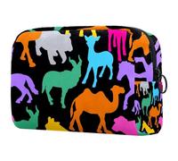 Silhouette of Colorful Wild Animals Trousse per cosmetici, da donna, per articoli da toeletta da viaggio, grande, pratica borsa organizer con cerniera, Multi, 18.5x7.5x13cm/7.3x3x5.1in, Beauty case