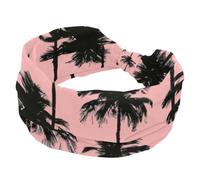Silhouette of Palm Trees - Fascia elastica per capelli da donna, con sfondo rosa, antiscivolo, turbante sportivo alla moda, per yoga, allenamento, uso quotidiano