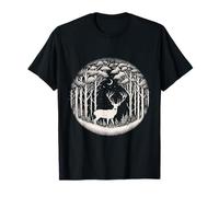 Silhouette of Serenity Majestic Deer Stand Moonlit Forest Maglietta