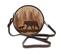 Silhouette Of Wolf Pine Trees, borsa a tracolla da donna, rotonda, in pelle