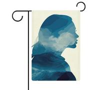 Silhouette of Woman Ocean Waves Bandiera da giardino Stagionale Vacanze in iuta Double Face Casa Yard Esterni Bandiere 30,5 x 45,7 cm