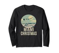 Silhouette retrò di Babbo Natale Skyline di Miami Maglia a Manica
