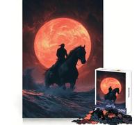 Silhouette Rider sotto la luna di sangue Puzzle da 1000 pezzi per adolescenti Richiamo Miglioramento Calma Mente Ritagliato Arte Da Collezione 38x52cm