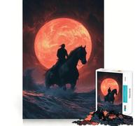 Silhouette Rider sotto la luna di sangue Puzzle da 1000 pezzi per adolescenti Richiamo Miglioramento Calma Mente Ritagliato Arte Da Collezione 38x52cm