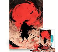 Silhouette Samurai con Luna Rossa Puzzle da 1000 Pezzi Puzzle per Adulti Regalo Gioco di Ragionamento e Sviluppo delle Abilità Antistress Taglio Preciso Lista dei Desideri di Babbo Natale 38x52cm