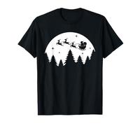 Silhouette Santa's Sleigh Volare Attraverso Il Cielo Maglietta