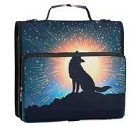 Silhouette Wolf Howling Moon - Raccoglitore con cerniera, 3 raccoglitori ad anelli da 3,8 cm, con tracolla, per la scuola, con tasche multiple