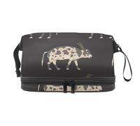 Silhouettes of Ancient Egyptian Cows - Trousse a doppio strato per cosmetici per donne e ragazze, borsa da viaggio per trucchi, pratica borsa organizer con scomparto per pennelli, Multi, 27x15x14