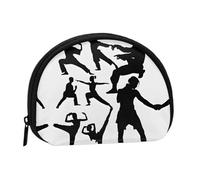 Silhouettes of Martial Arts Print Mini portamonete con cerniera - Piccolo portafoglio per donne e uomini, organizer compatto da viaggio per denaro, Nero , Taglia unica