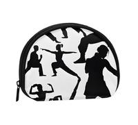 Silhouettes of Martial Arts Print Mini portamonete con cerniera - Piccolo portafoglio per donne e uomini, organizer compatto da viaggio per denaro, Nero , Taglia unica