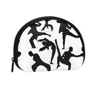 Silhouettes of Martial Arts Print Print Print Mini portamonete con cerniera - Piccolo portafoglio per donne e uomini, compatto organizer da viaggio per denaro, Nero , Taglia unica