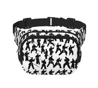 Silhouettes of Martial Arts Print Square Waist Purse Double Layer Fanny BagTrendy Viaggio Marsupio per uomini e donne, nero, Taglia unica