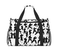 Silhouettes of Martial Arts stampa bagaglio a mano per donne uomini borsa a tracolla weekender per yoga viaggio must-have, nero, Taglia unica