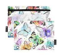 Silhouettes Safari Farfalle Acquerello Cerniera Raccoglitore con Finestra Trasparente Astuccio Grande e Robusto 3 Fori Cartelle Perforate per Forniture per Ufficio Multicolore 2 PZ