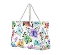 Silhouettes Safari Farfalle Acquerello Grande Capacità Tote Borsa da Viaggio con Tasche Laterali Borsa per Lavoro Viaggi Essenziali Regali Spiaggia Regali di Compleanno per le